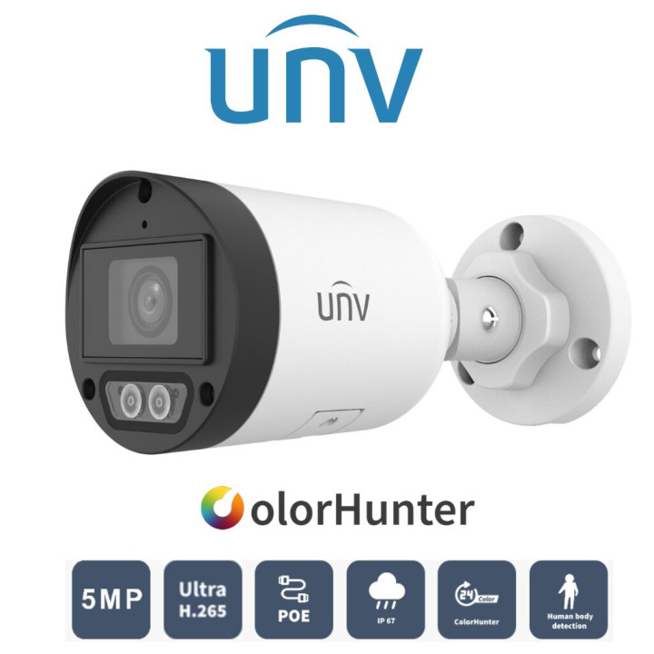 Uniview 5MP – Caméra IP tube 2,8 mm, double éclairage intelligent, PoE (IPC2125LB-AF28K-DL)