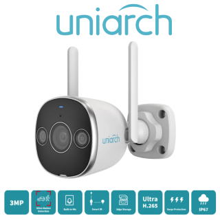Uniarch by Uniview 3MP – Caméra tube Wi-Fi, double éclairage, vision couleur (UHO-B2D-M3F3D)