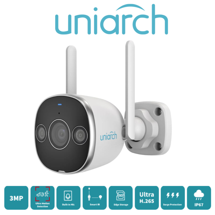 Uniarch by Uniview 3MP – Caméra tube Wi-Fi, double éclairage, vision couleur (UHO-B2D-M3F3D)