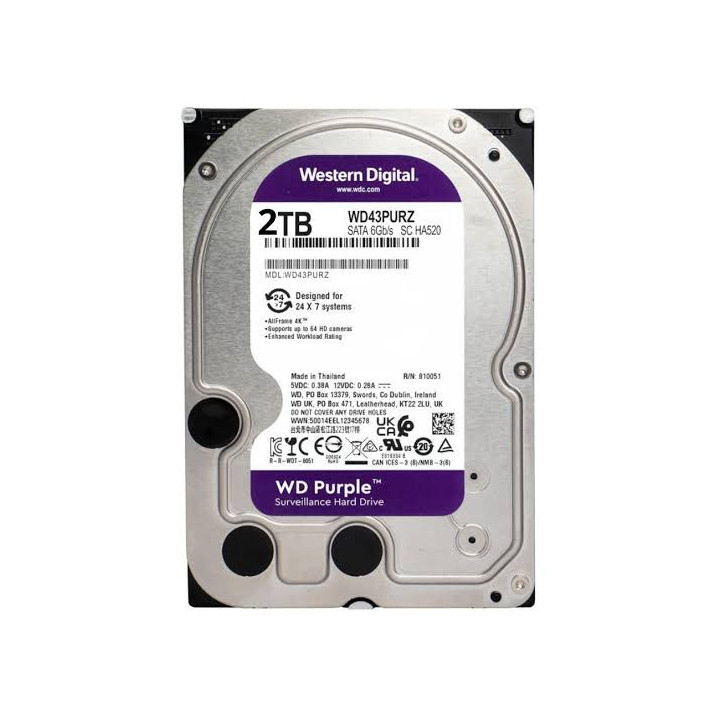 Western Digital Purple – Disque dur interne 2 To 3,5" spécial vidéosurveillance, SATA (WD20PURZ)